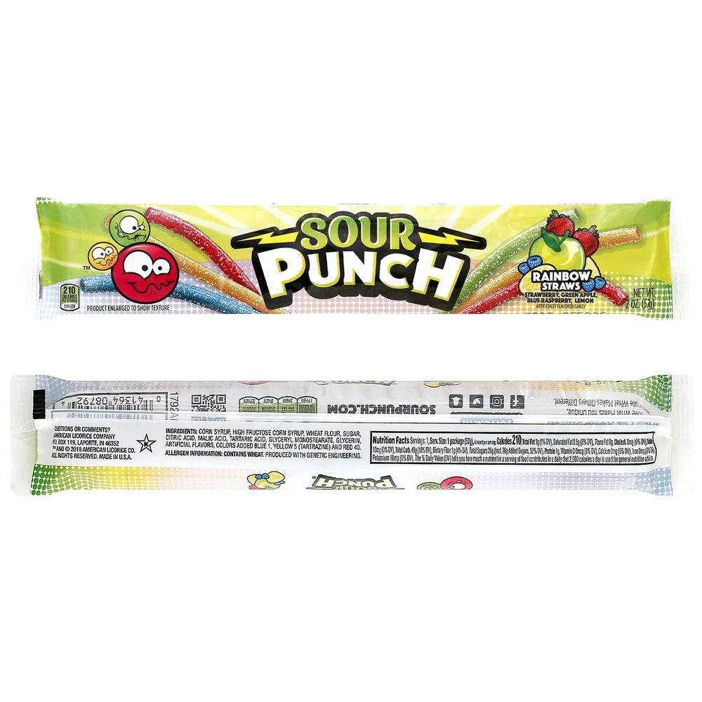 SOUR PUNCH Rainbow Straws, Chewy Candy, 2 oz., 24 ct. - USA MEGA SHOP