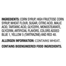 Ingredients panel for rainbow straws chewy candy with allergen and bioengineered notes