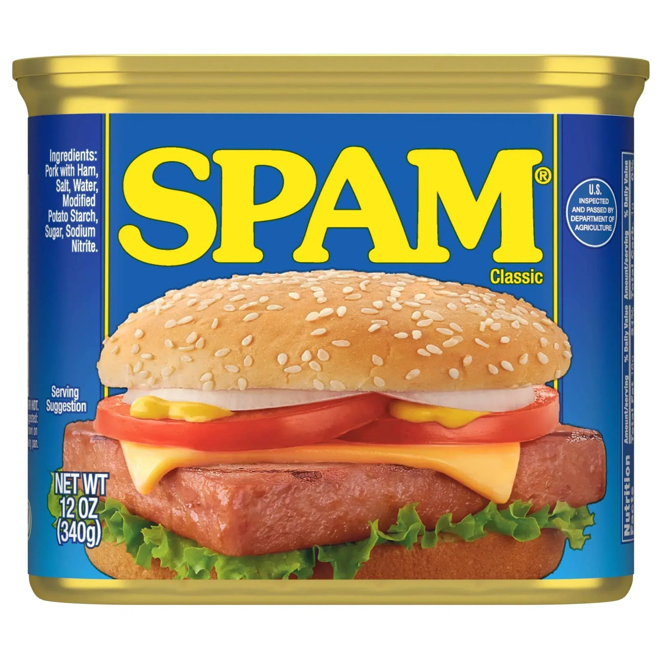 SPAM Classic Canned Meats, 7 G of Protein per Serving, Shelf-Stable, 12 oz Aluminum Can