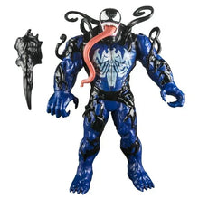Venom-style action figure with blue armor, black tendrils, and open red mouth