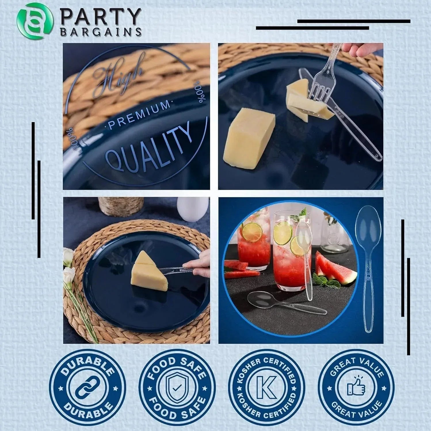 Party Bargains Disposable Cutlery set, SAPPHIRE Design, Clear Color, 360 Pieces: 180 Forks, 120 Spoons, 60 Knives - USA MEGA SHOP