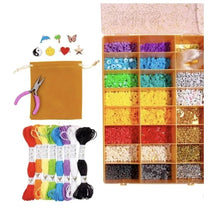 Jewelry craft supplies set with colorful bead packs, threads, and charms