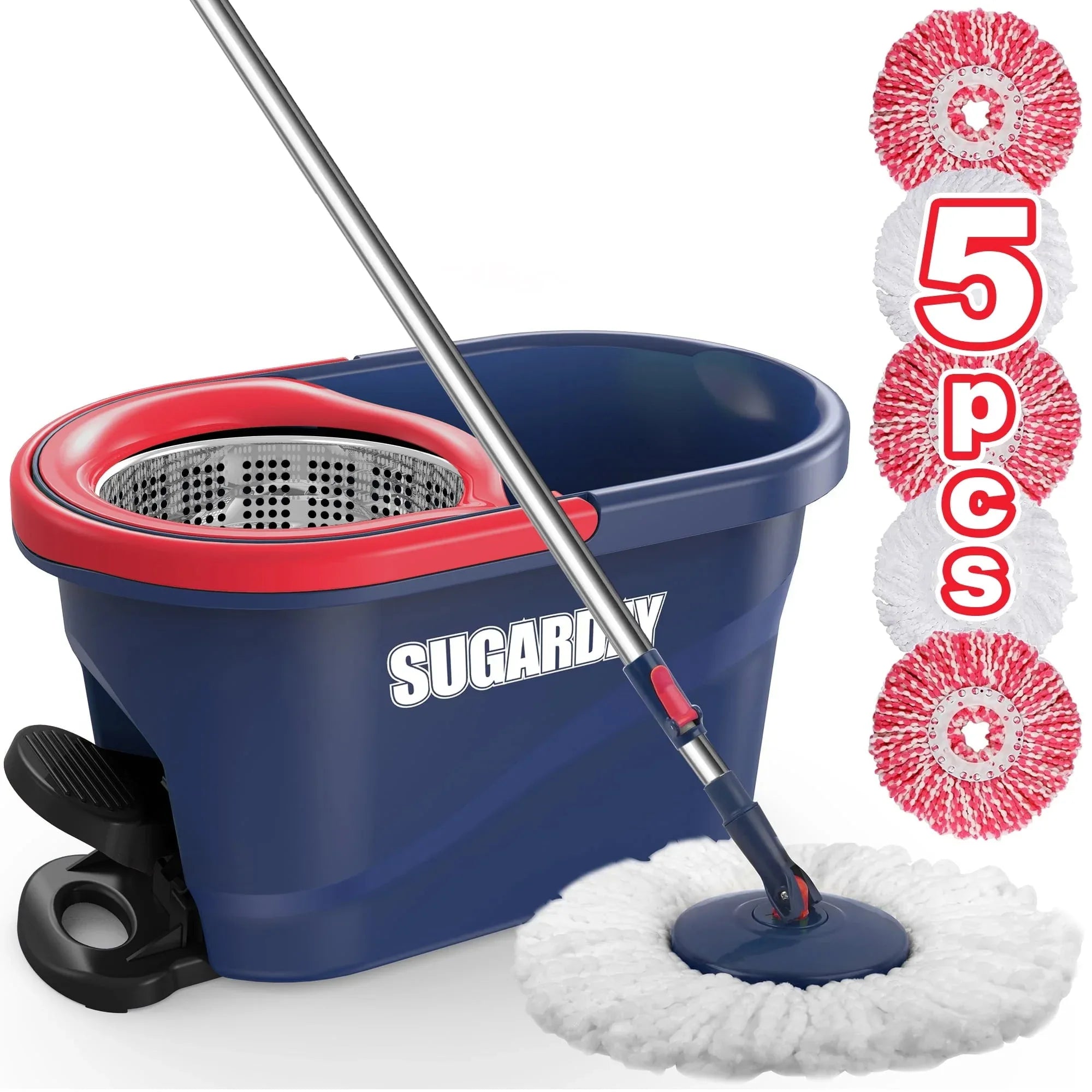 SUGARDAY Spin Mop and Bucket with Wringer Set for Floors Cleaning Heavy duty System, Green - USA MEGA SHOP