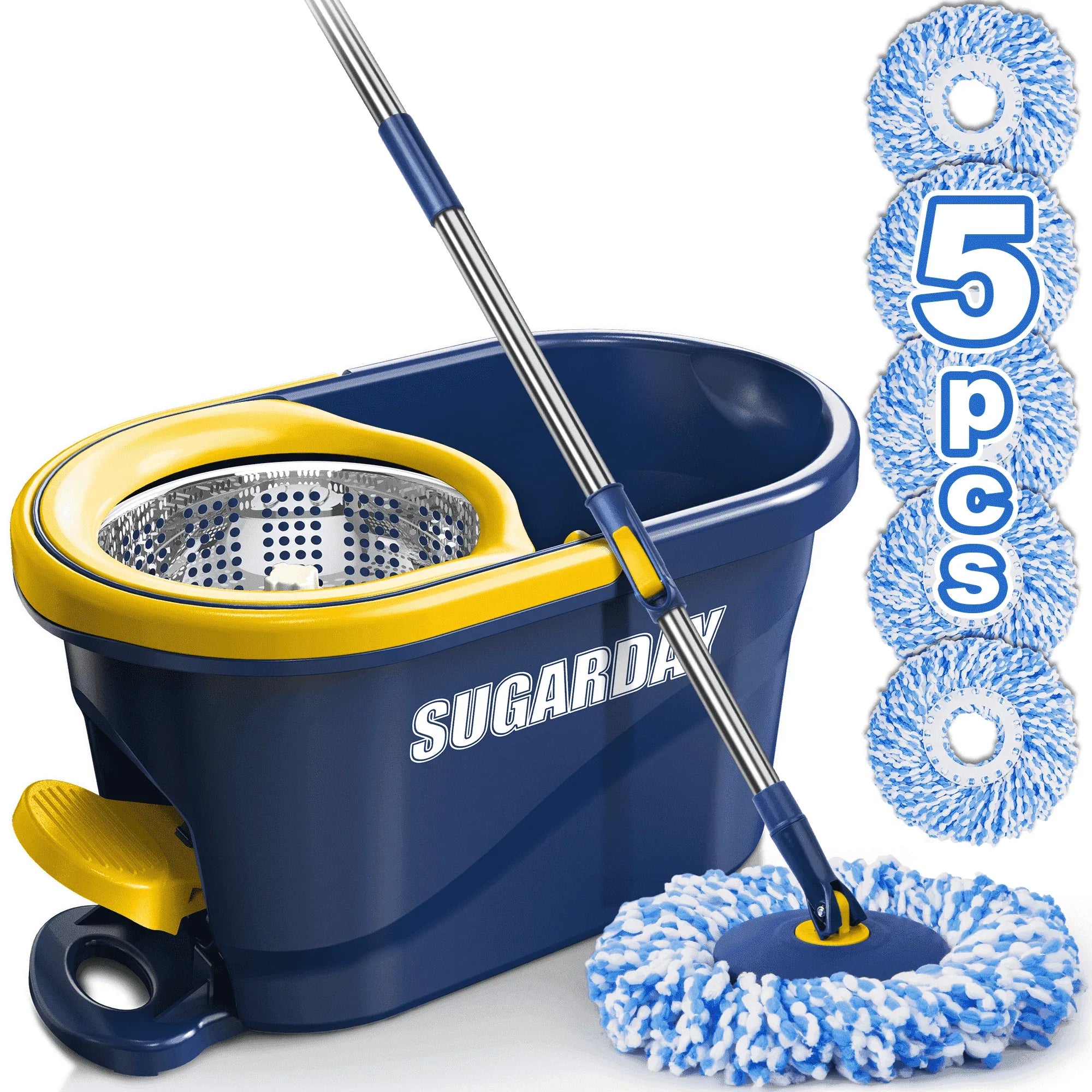 SUGARDAY Spin Mop and Bucket with Wringer Set for Floors Cleaning Heavy duty System, Green - USA MEGA SHOP