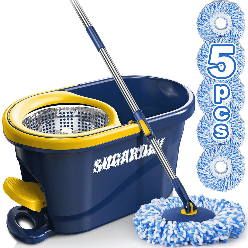 SUGARDAY Spin Mop and Bucket with Wringer Set for Floors Cleaning Heavy duty System, Green - USA MEGA SHOP