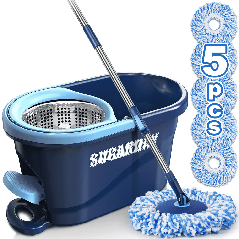 SUGARDAY Spin Mop and Bucket with Wringer Set for Floors Cleaning Heavy duty System, Green - USA MEGA SHOP