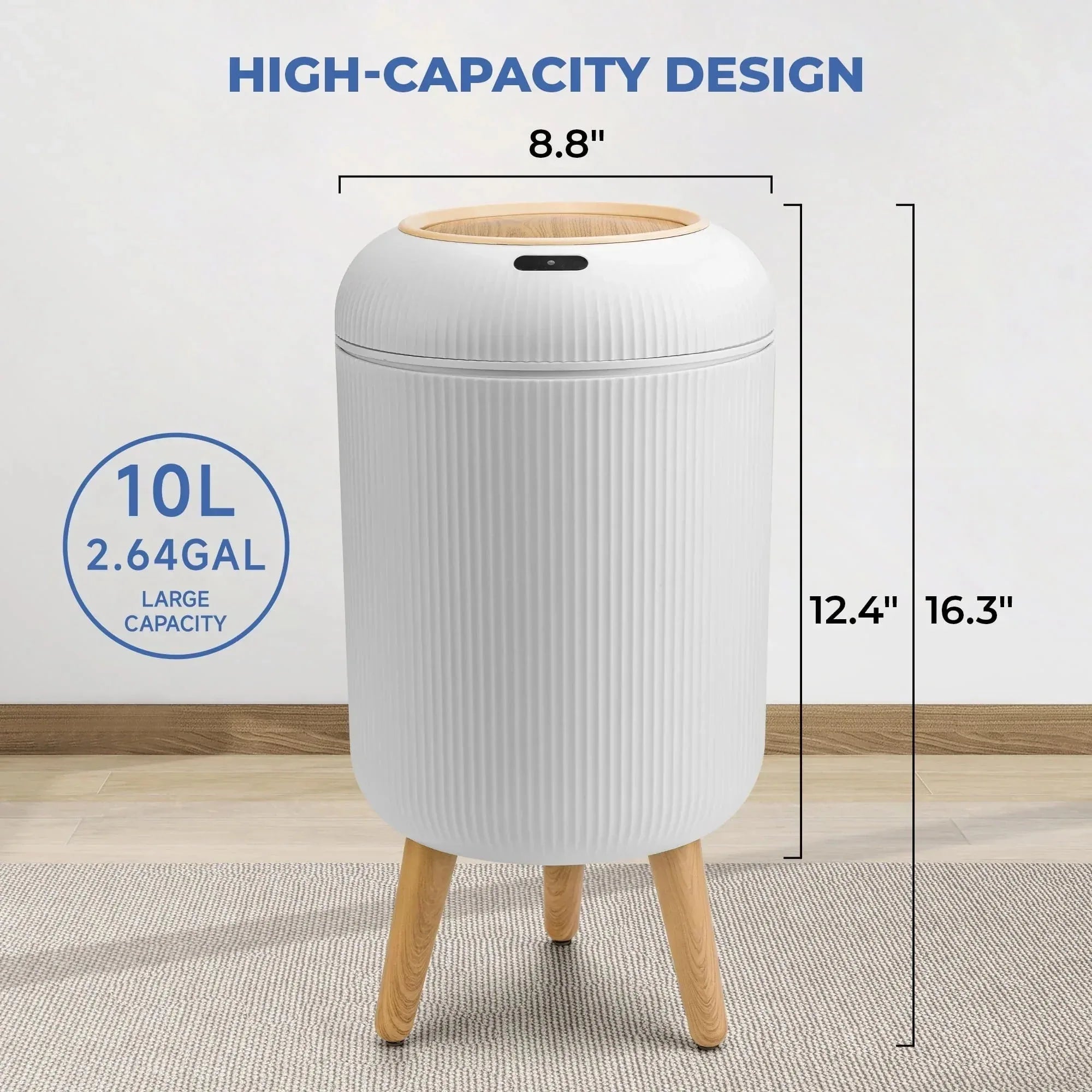 SUSLAS Trash Can with Motion Sensor, Touchless Automatic Lid and Waterproof Design, Smart Waste Bin for Bathroom Kitchen, 2.6 Gallon Plastic, Black - USA MEGA SHOP