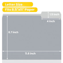 Letter-size file folder sizing diagram with cut-tab proportions