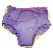Purple reusable incontinence underwear with elastic waistband and leg openings