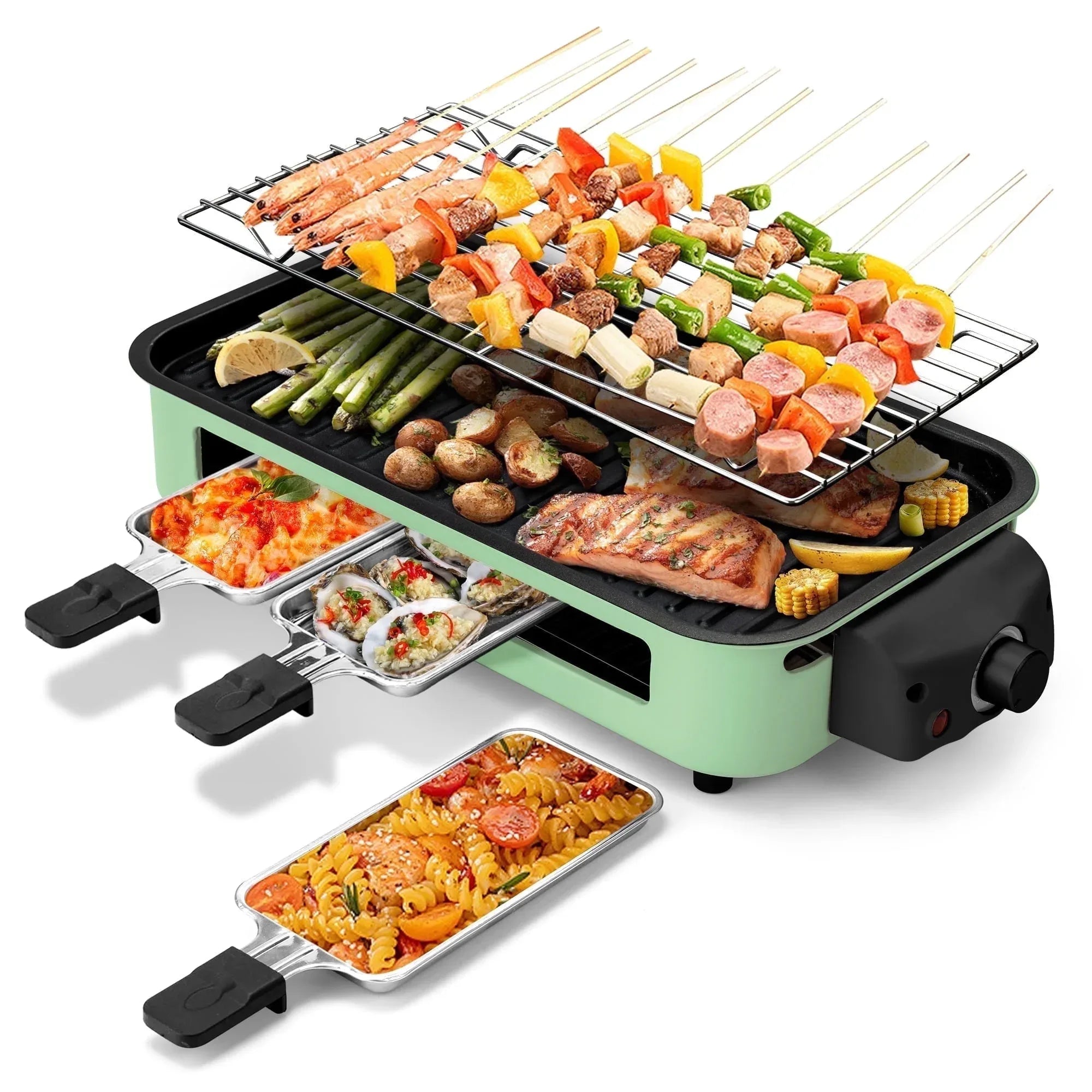 SUSLAS Electric Indoor Grill & Griddle, 1800W Smokeless Design with 4 Removable Nonstick Plates, Dishwasher Safe, Adjustable Temperature Control for Indoor Cooking