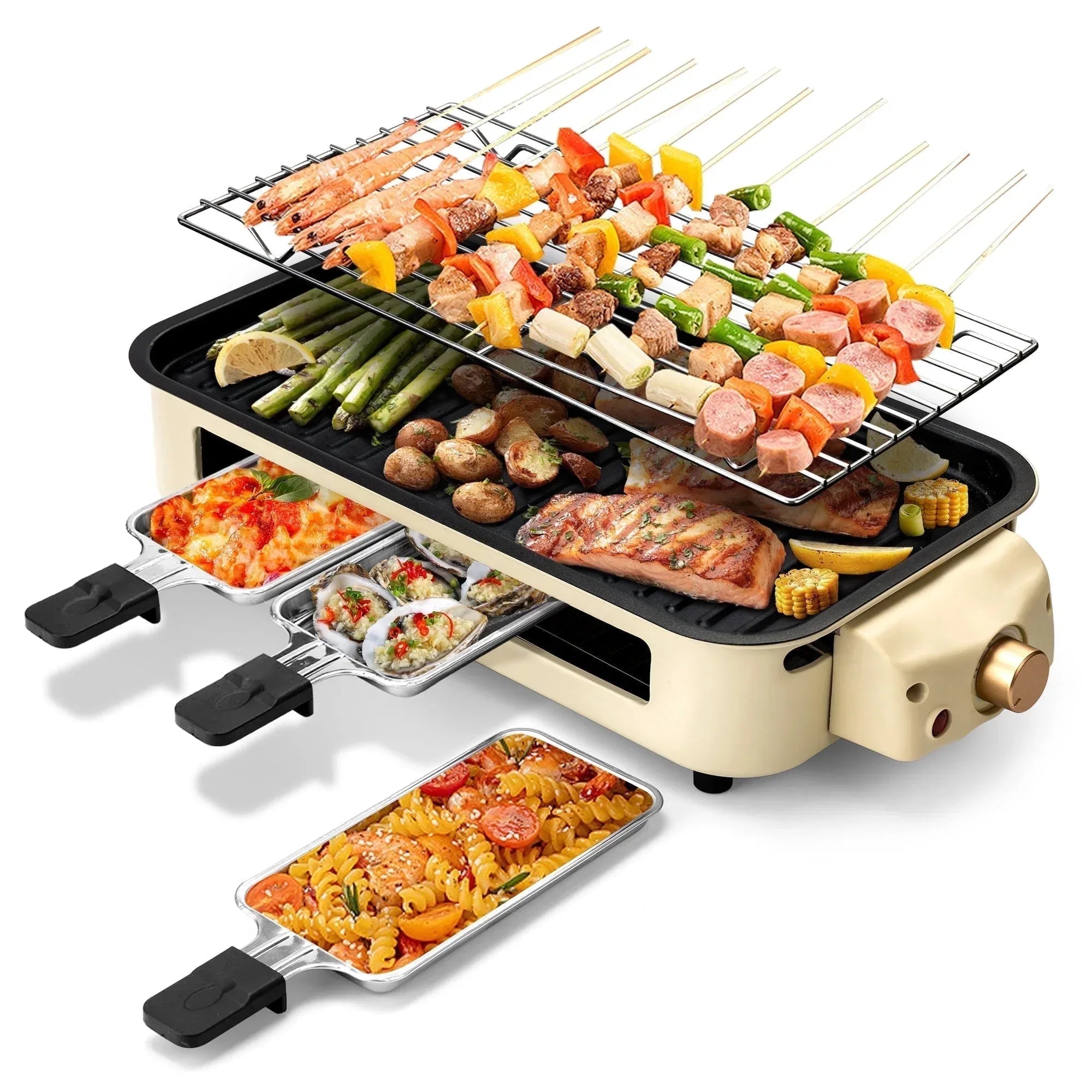 SUSLAS Electric Indoor Grill & Griddle, 1800W Smokeless Design with 4 Removable Nonstick Plates, Dishwasher Safe, Adjustable Temperature Control for Indoor Cooking