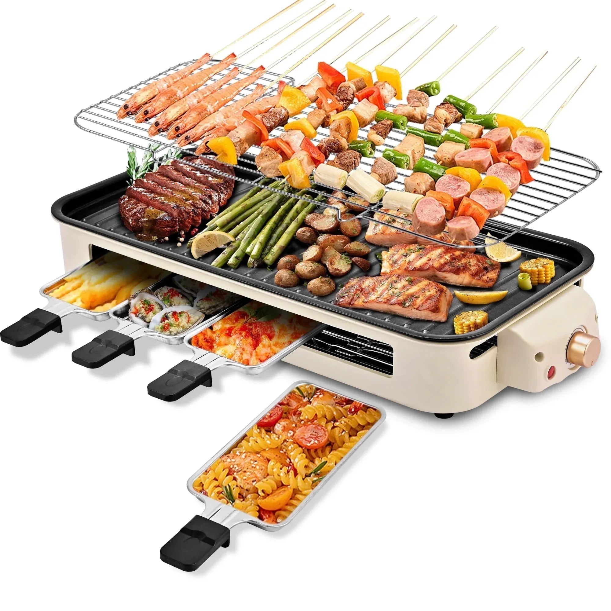 SUSLAS Electric Indoor Grill & Griddle, 1800W Smokeless Design with 4 Removable Nonstick Plates, Dishwasher Safe, Adjustable Temperature Control for Indoor Cooking