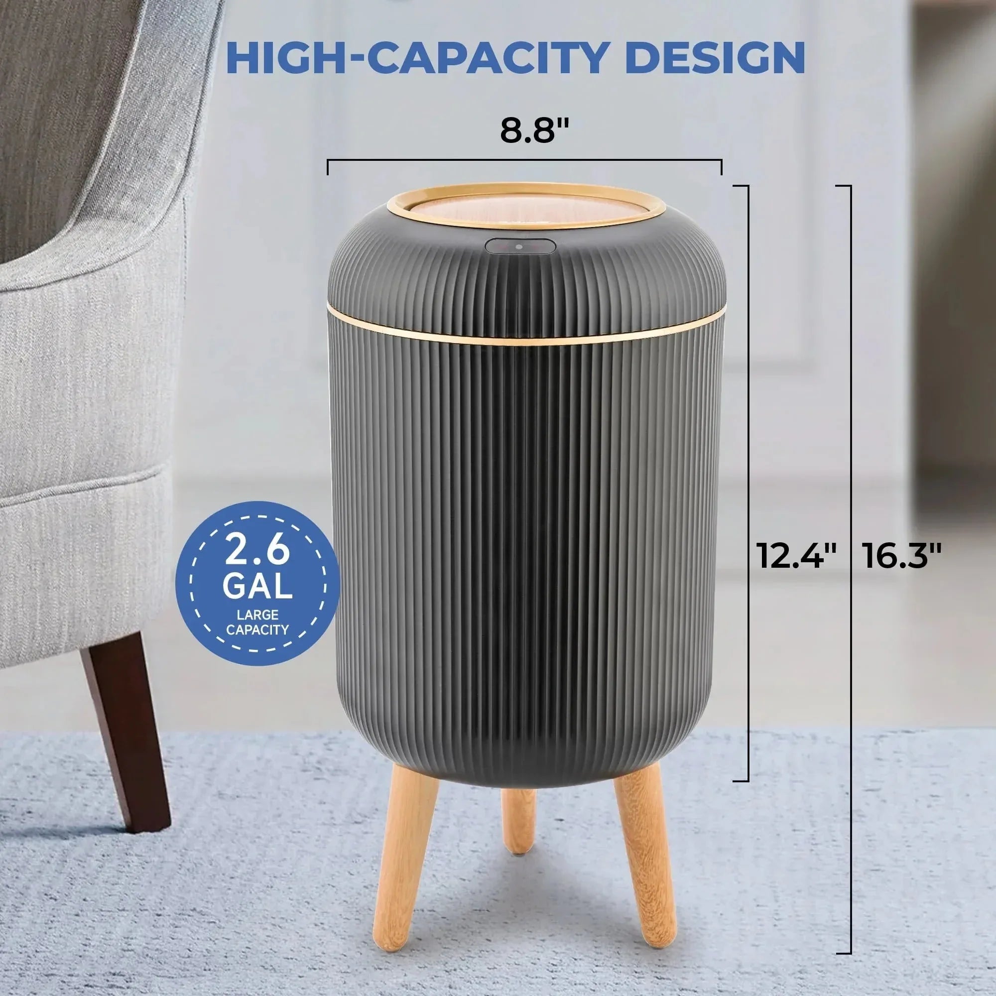 SUSLAS Trash Can with Motion Sensor, Touchless Automatic Lid and Waterproof Design, Smart Waste Bin for Bathroom Kitchen, 2.6 Gallon Plastic, Black - USA MEGA SHOP