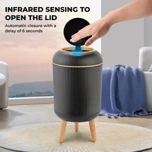 Black automatic trash can with open lid and motion-sensor indicator