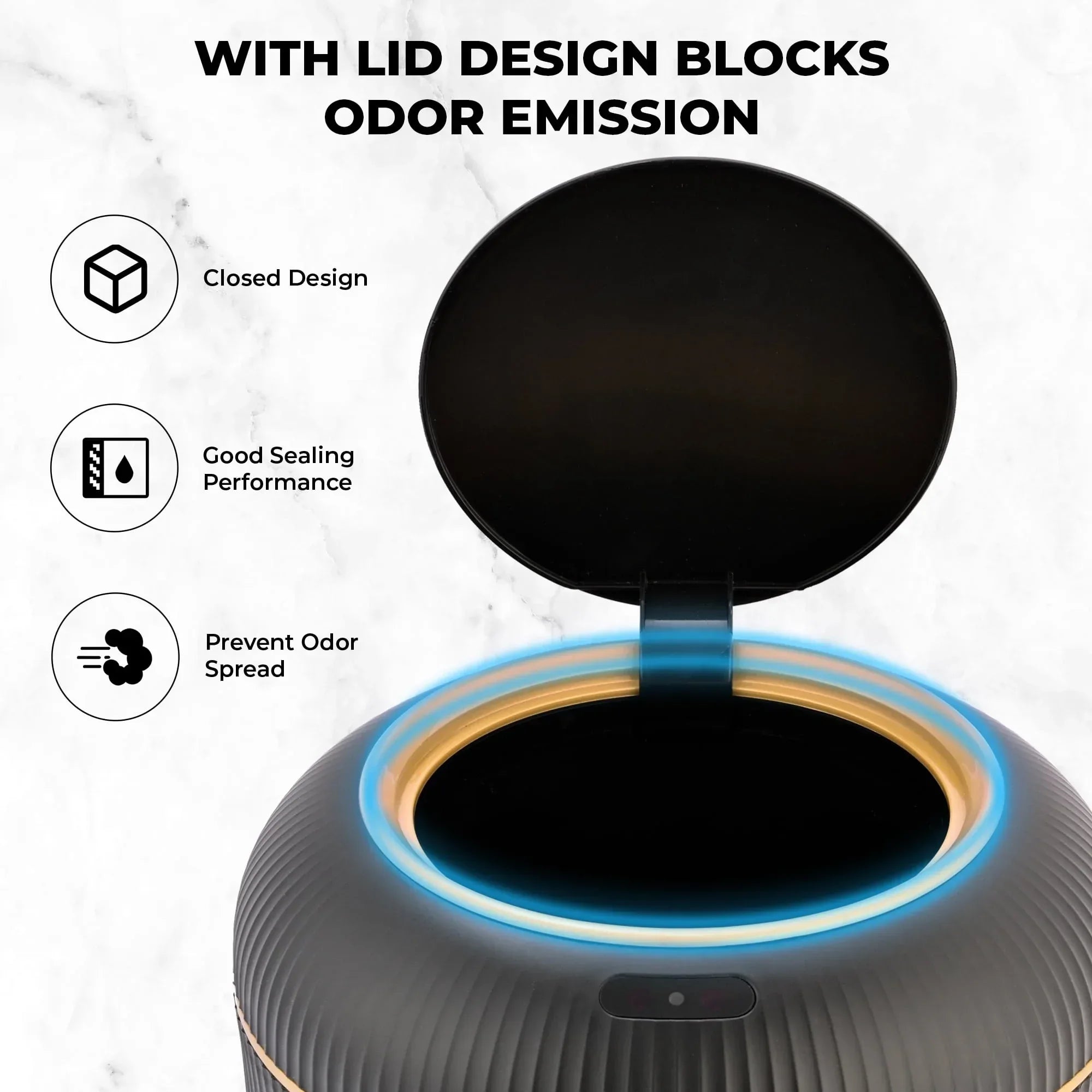 SUSLAS Trash Can with Motion Sensor, Touchless Automatic Lid and Waterproof Design, Smart Waste Bin for Bathroom Kitchen, 2.6 Gallon Plastic, Black