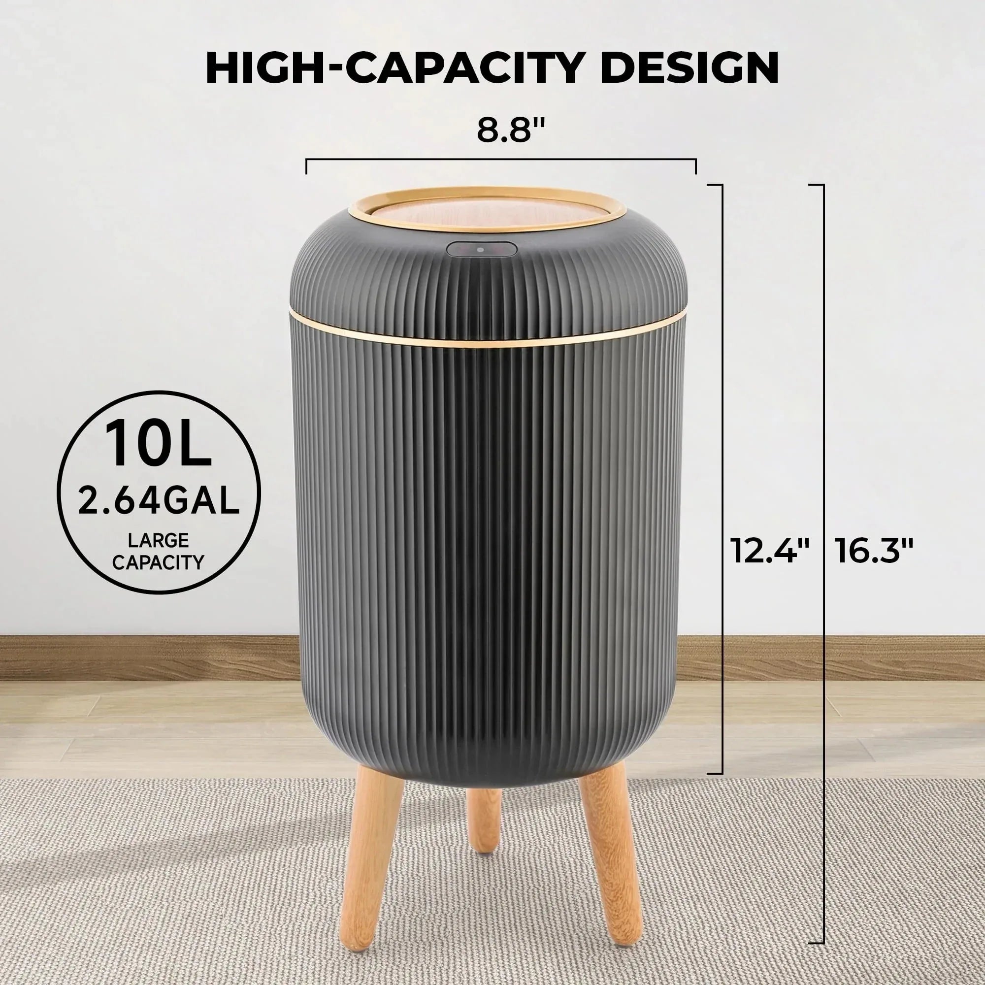 SUSLAS Trash Can with Motion Sensor, Touchless Automatic Lid and Waterproof Design, Smart Waste Bin for Bathroom Kitchen, 2.6 Gallon Plastic, Black - USA MEGA SHOP