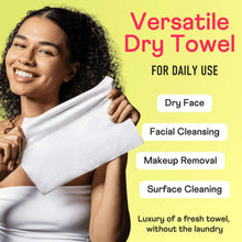 White disposable dry towel wipe held on shoulders for daily cleansing