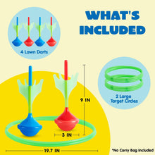 Lawn dart set diagram showing four darts and two large green target circles.