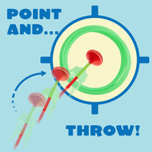 Lawn dart throw graphic with a green ring target and red dart landing point.