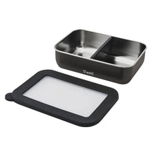 S’well bento box, black with stainless compartments and open lid