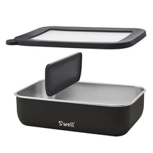S’well bento box, black with divider and open flip lid