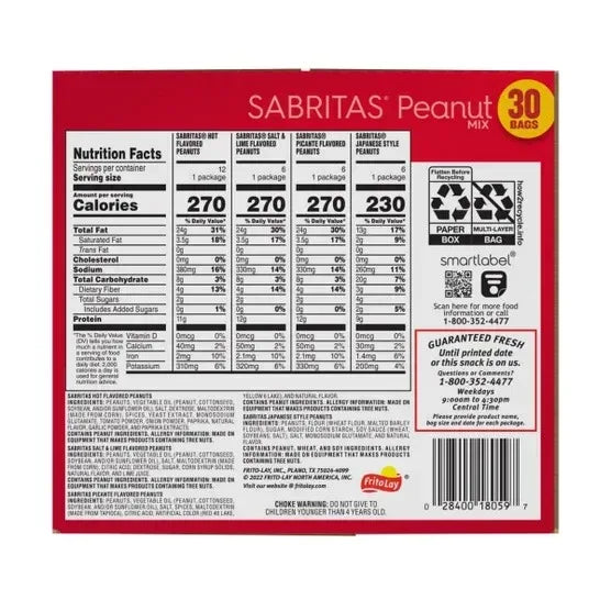 Sabritas Peanuts, 1.625 oz, Variety Pack, 30-count