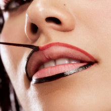 Lip liner on lips with red outline and filled lip color