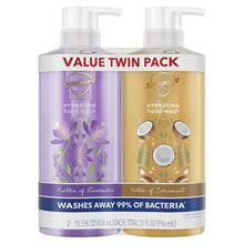 Safeguard hydrating hand wash twin pack: lavender purple and coconut gold bottles, pumps