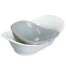 Baby bathtub with Harbor Mist support insert, angled view