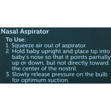 Infant nasal aspirator with illustrated squeeze and suction directions