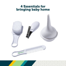 White baby essentials set with brush, comb, nail clippers, nasal aspirator