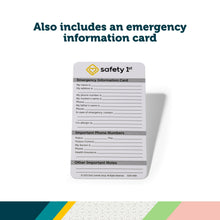 Emergency information card with safety 1st logo for health kit