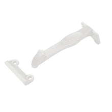White cabinet and drawer latch with two connected mount brackets