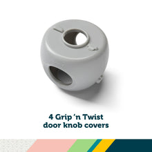 Grey 4 Grip 'n Twist' door knob cover for toddler safety