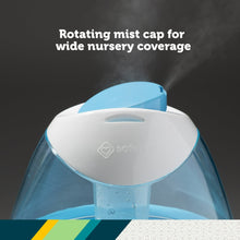 Top view of rotating mist cap on white and blue cool mist humidifier