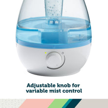 Close-up of adjustable knob on blue cool mist humidifier base