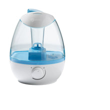 White and blue filter-free cool mist humidifier with water tank and control dial
