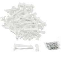 White childproofing kit parts, including molded covers and latch components
