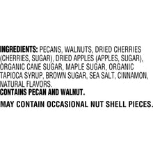 Ingredients panel listing pecans, walnuts, dried cherries, dried apples, and spices