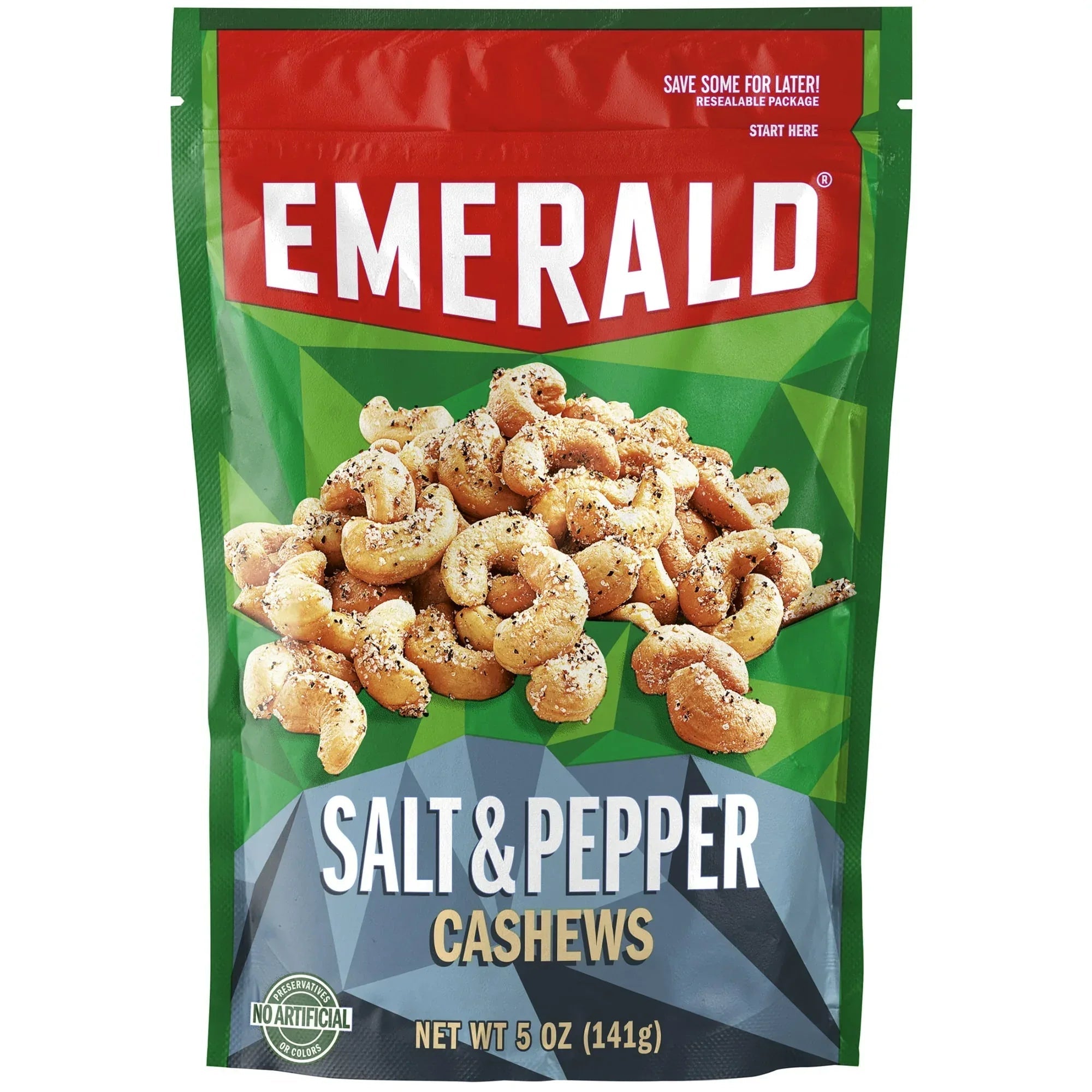 Salt and Pepper Seasoned Cashews | 5 Oz Resealable Bag | Kosher Certified, Non-GMO, Contains No Artificial Preservatives or Synthetic Colors