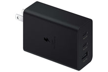 Black 65W trio wall adapter with USB ports and foldable plug