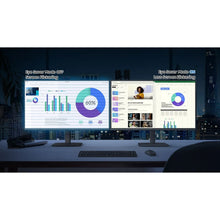 IPS FHD monitor on stand displaying Eye Saver Mode OFF and ON charts
