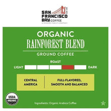 Organic Rainforest Blend ground coffee label, USDA organic