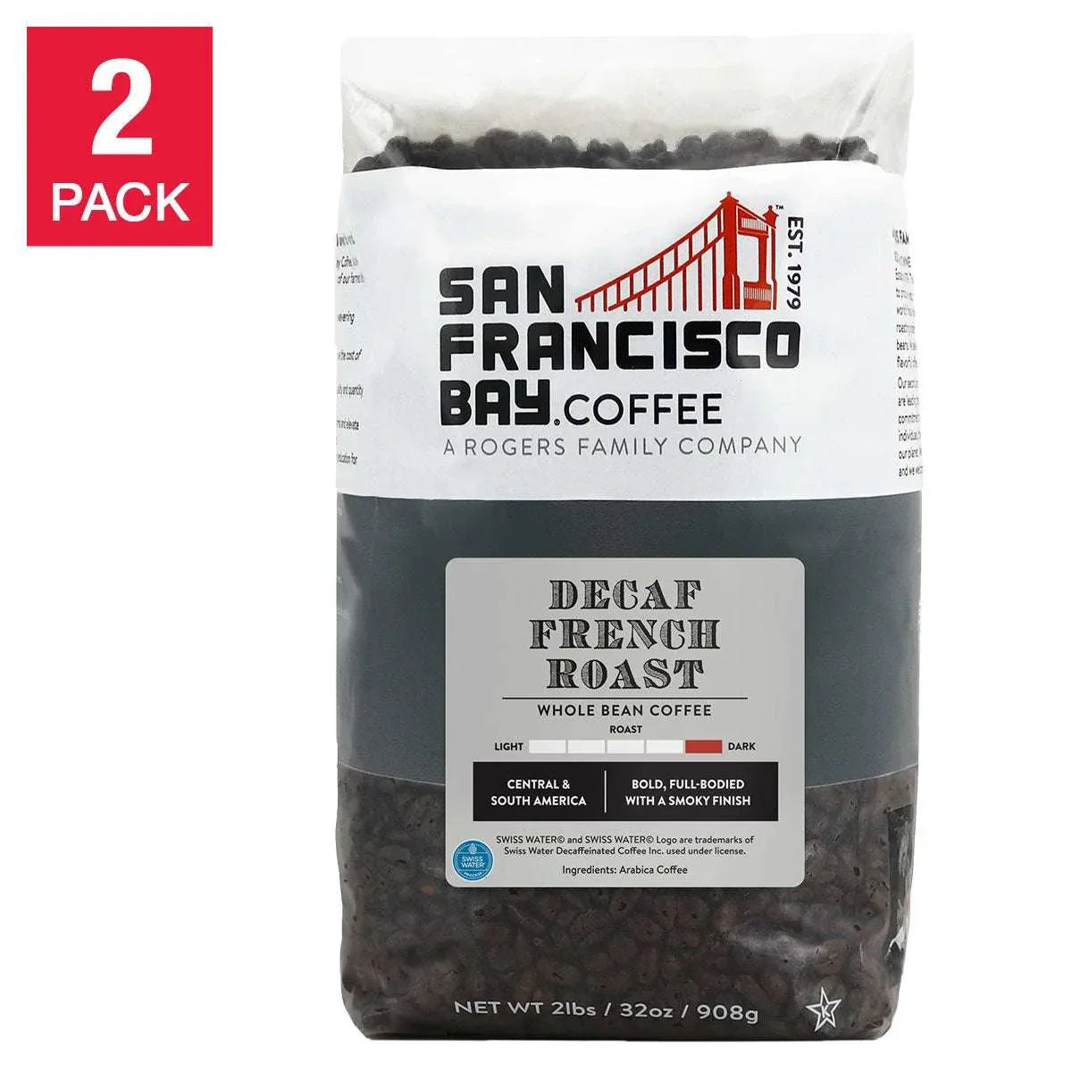 San Francisco Bay Decaf French Roast Whole Bean Coffee 2 lb, 2-pack - USA MEGA SHOP