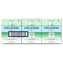 S.PELLEGRINO sparkling mineral water 8-can carton, unflavored, front view
