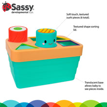 Sassy sushi sorter toy with textured shape pieces and translucent base