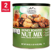 Honey roasted nut mix canister with Savanna Orchards label, 2-pack