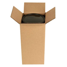 Cardboard shipping box holding a honey roasted nut mix canister