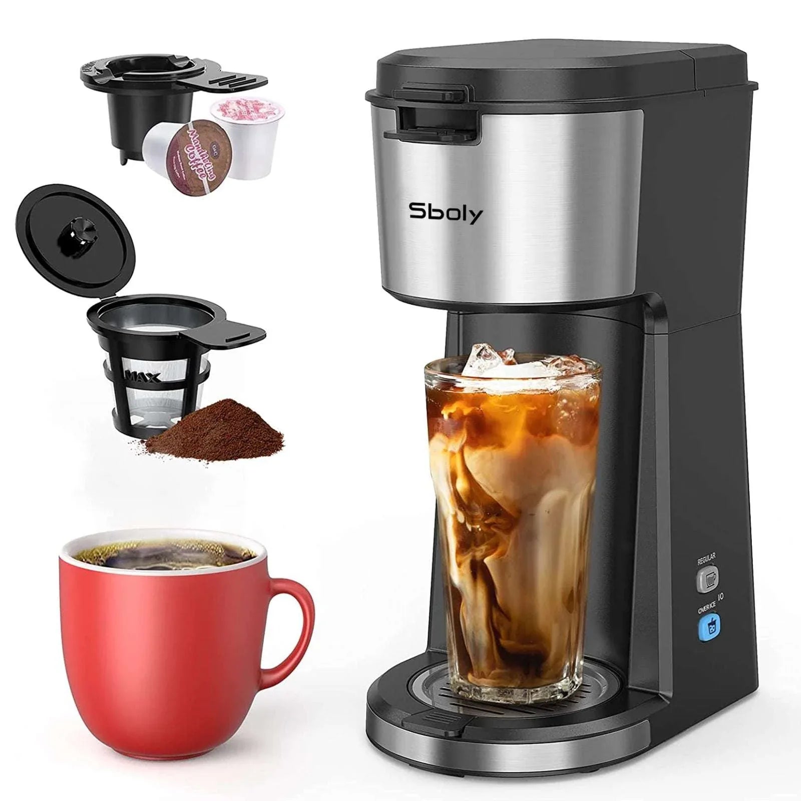 Sboly Iced Coffee Maker, Hot and Cold Coffee Maker Single Serve Coffee Maker for K Cup & Ground Coffee, with Descaling Reminder and Self Cleaning - USA MEGA SHOP