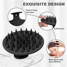 Black round scalp massager shampoo brush with raised soft bristle spikes